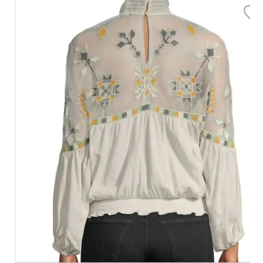 Free People Womens S Cream Monday Morning Embroidered Cotton Lace Top Boho